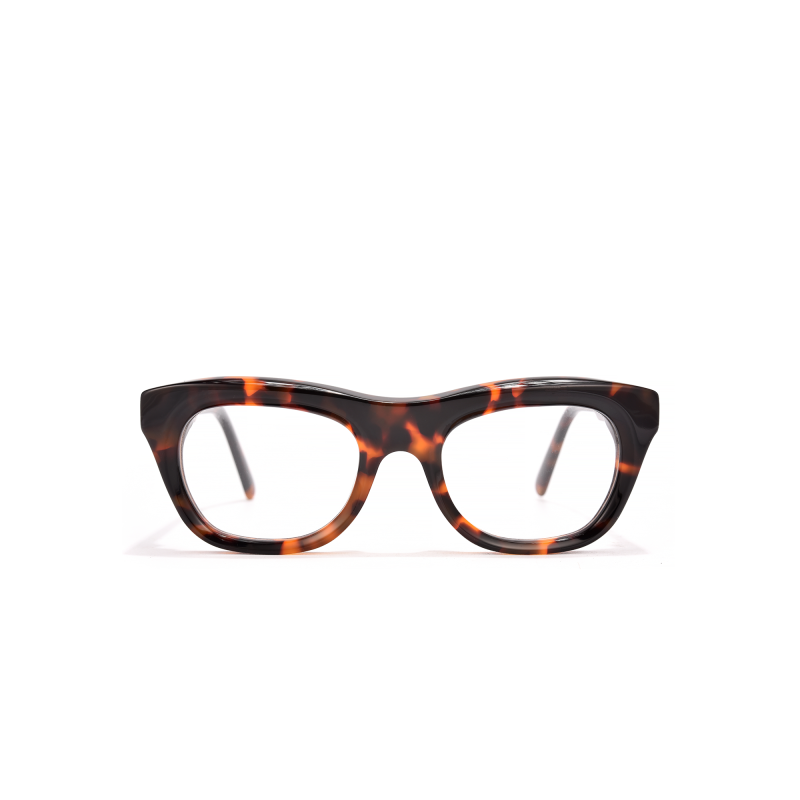 Tortoiseshell eyeglasses on white background.