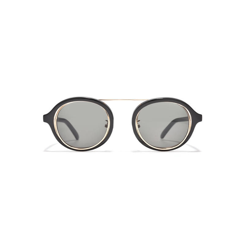 Round sunglasses with black frame and gray lenses