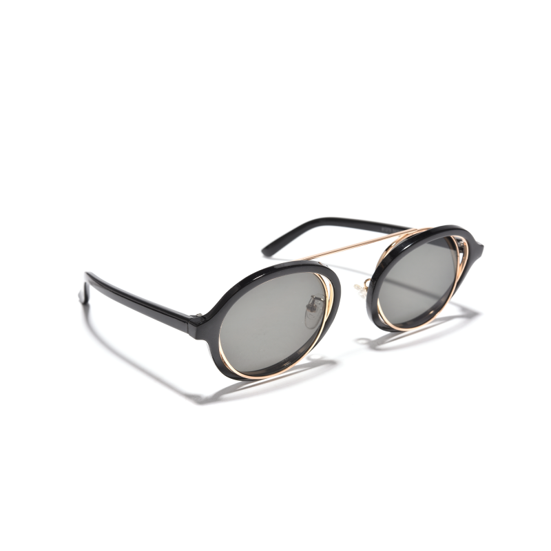 Stylish round sunglasses with black frame and lenses.