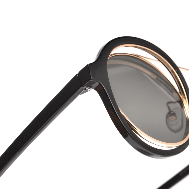 Close-up of stylish round black sunglasses.