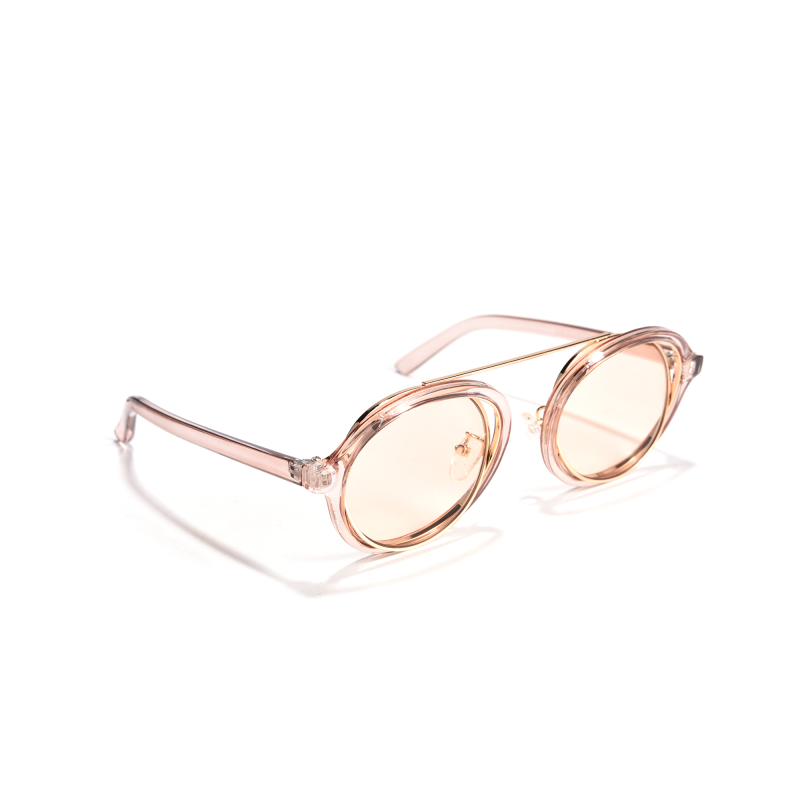 Stylish round sunglasses with pink tint lenses.