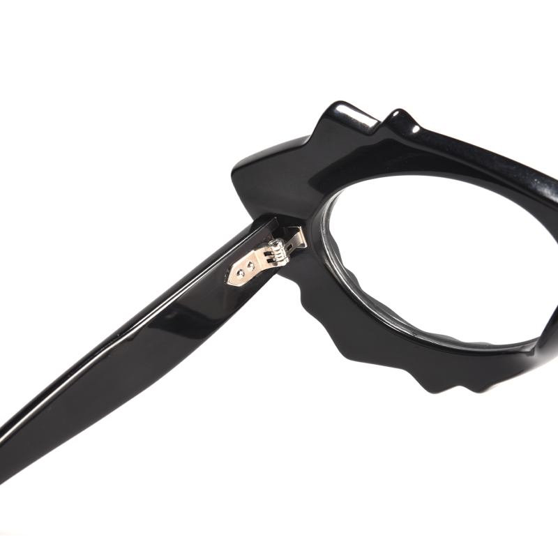 Black novelty eyeglasses with unique frame design.