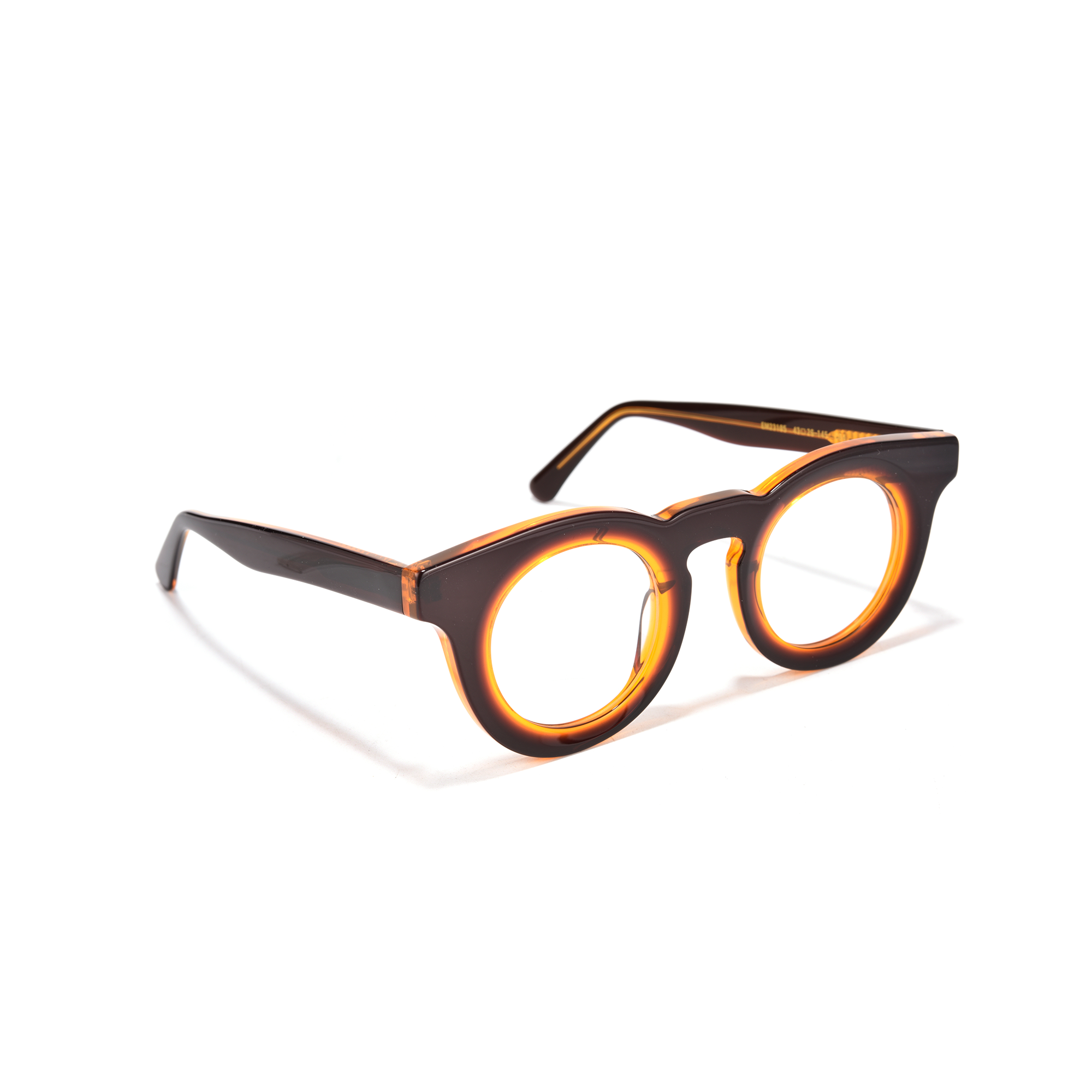 Kenrick brown amber side Round tortoiseshell eyeglasses with thick frames.