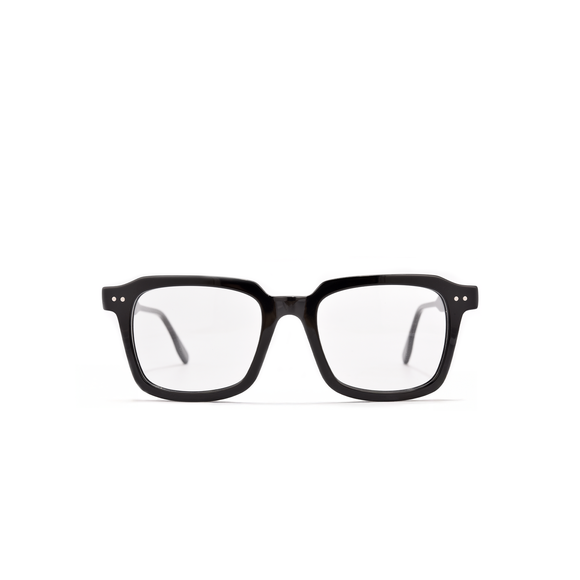 Ladbroke Optical blk front Black square eyeglasses with clear lenses.