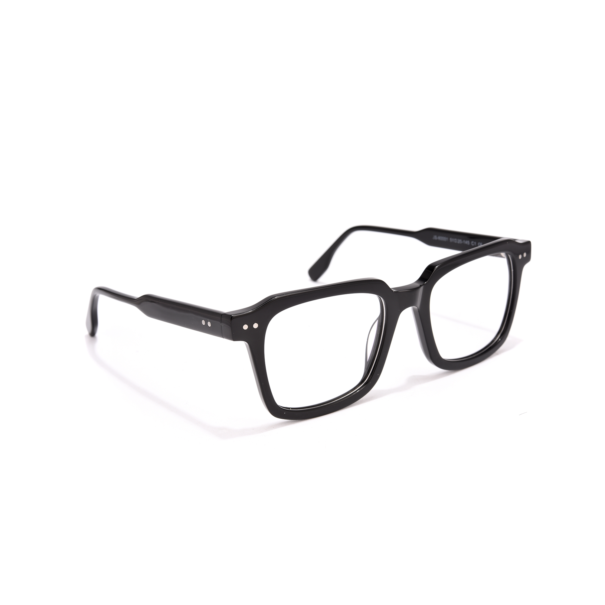 Ladbroke Optical blk side Black rectangular eyeglasses on white background.