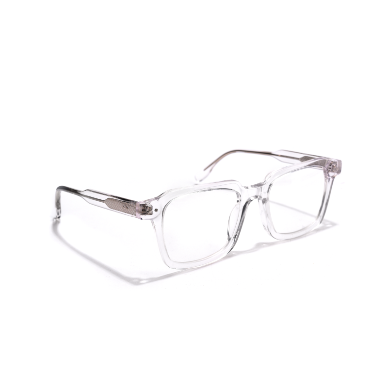Clear square eyeglasses on white background.