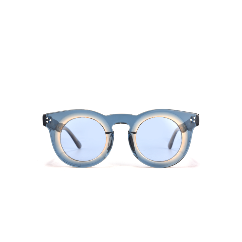 Blue round sunglasses with transparent lenses