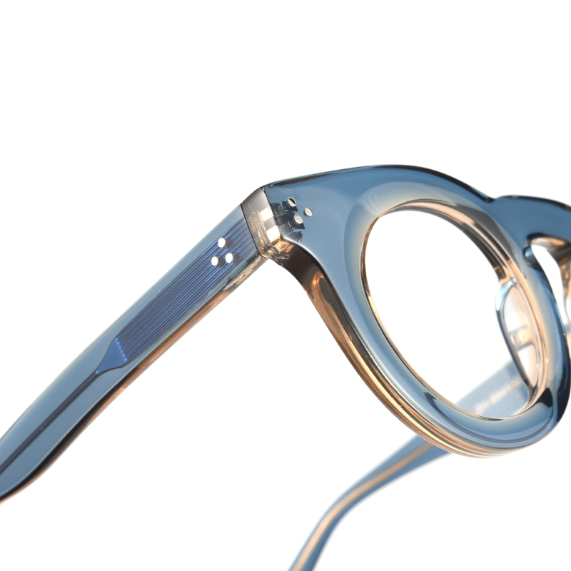 Close-up of stylish eyeglasses frame design.
