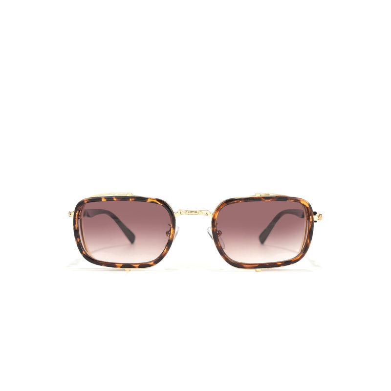 Rectangular tortoiseshell sunglasses with gradient lenses.