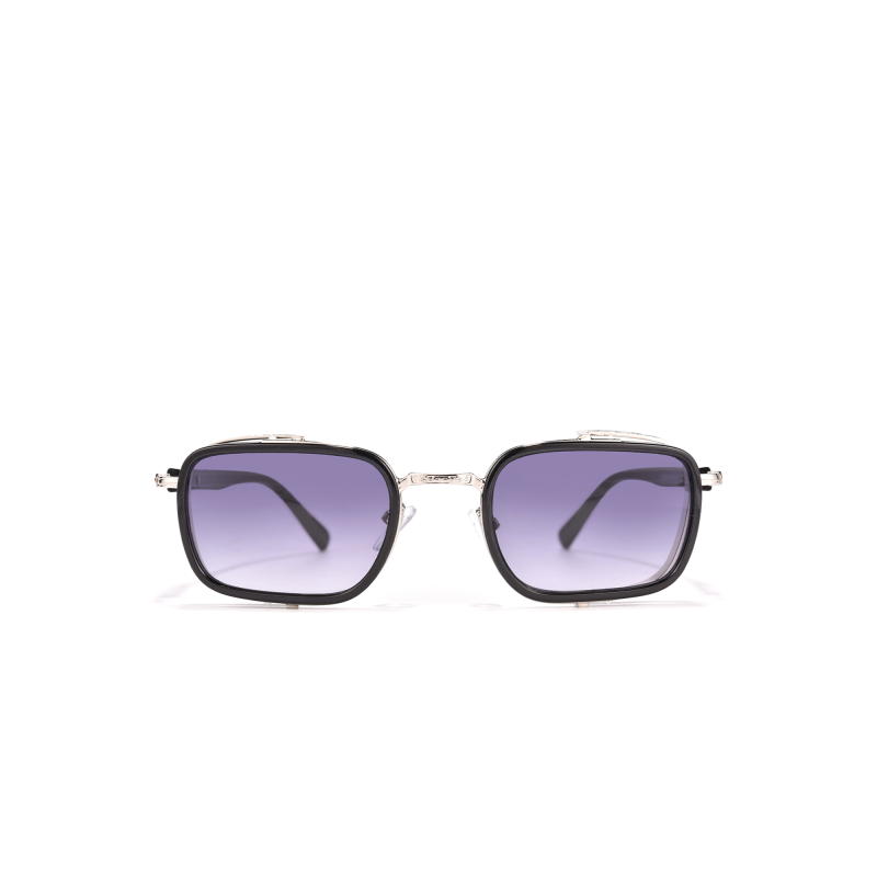 Square sunglasses with tinted lenses on white background.