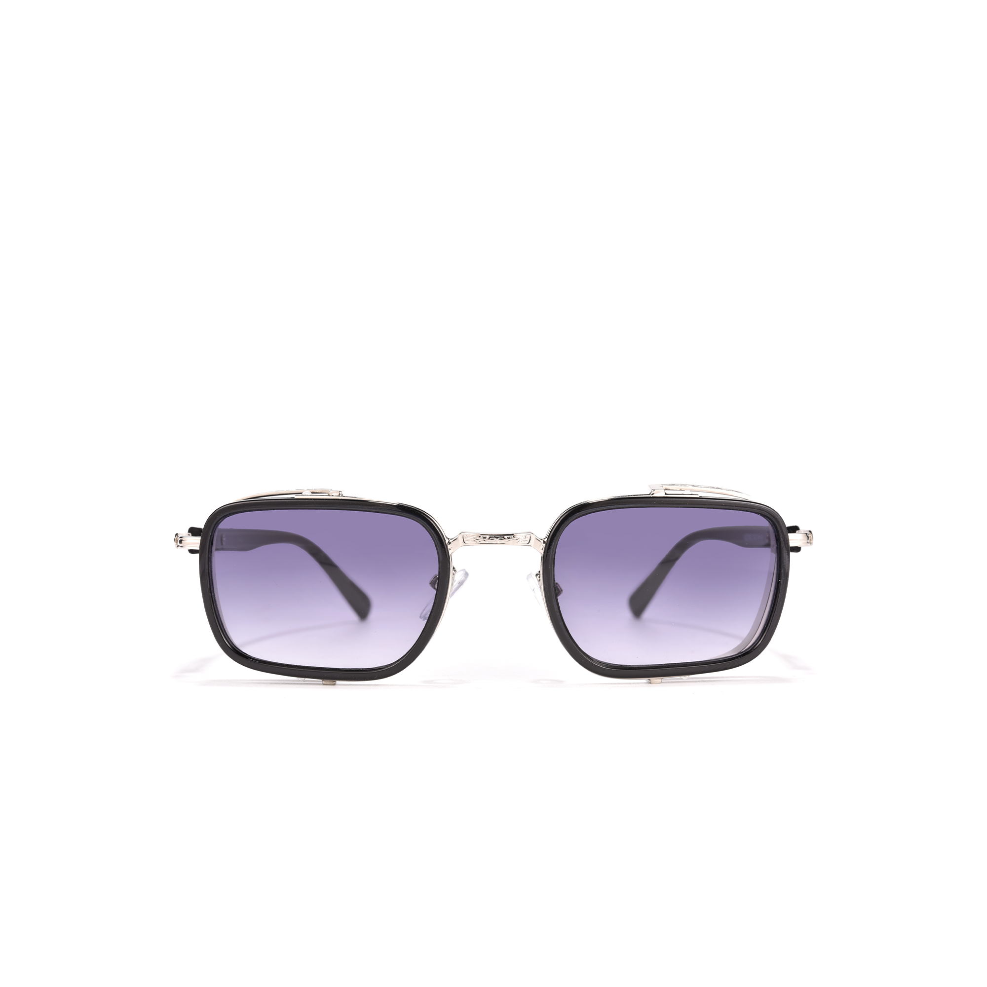 Melody sunglasses gradient grey front Square sunglasses with tinted lenses on white background.