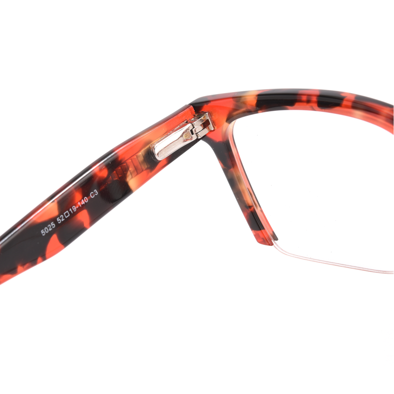 Close-up of tortoiseshell eyeglasses hinge and arm