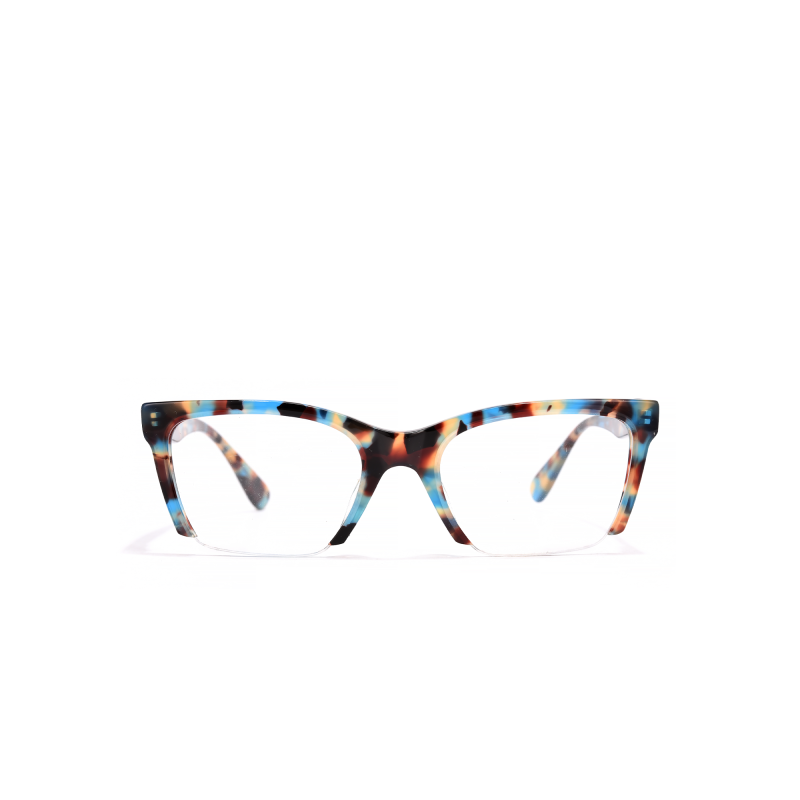 Colorful tortoiseshell eyeglasses on white background.