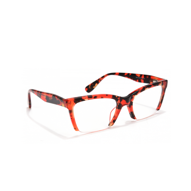 Red tortoiseshell eyeglasses on white background