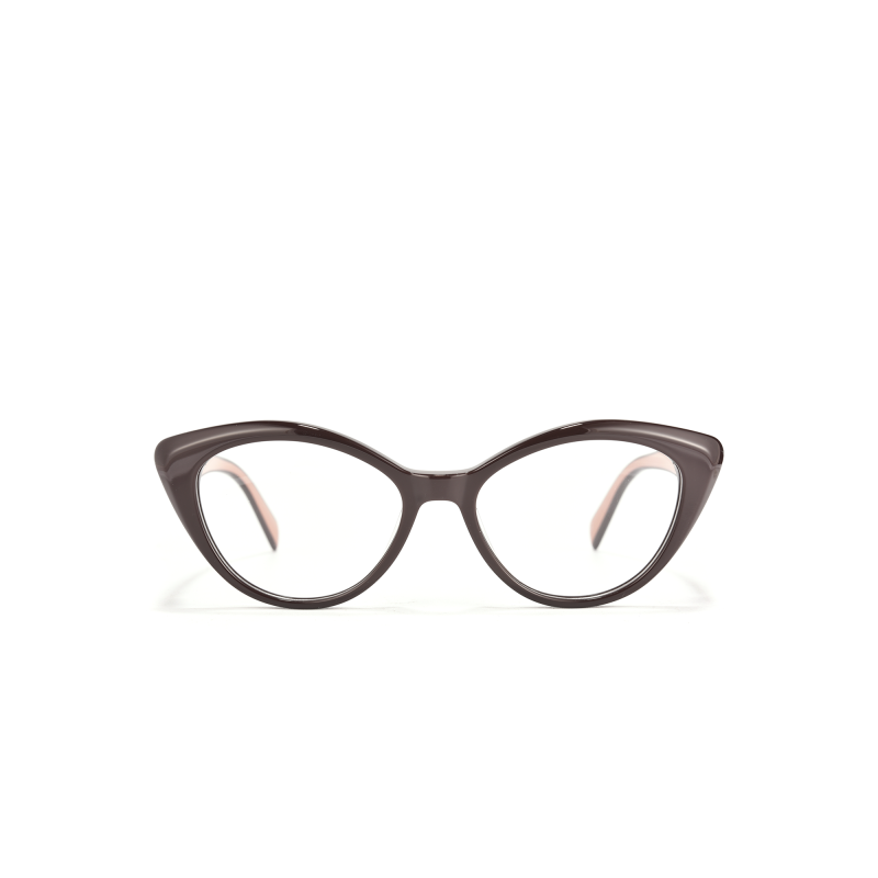 Brown cat-eye glasses frame on white background.