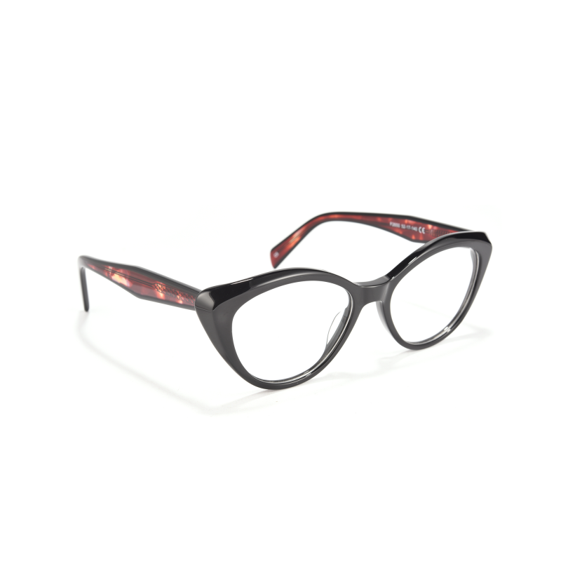 Black cat-eye glasses with red accents