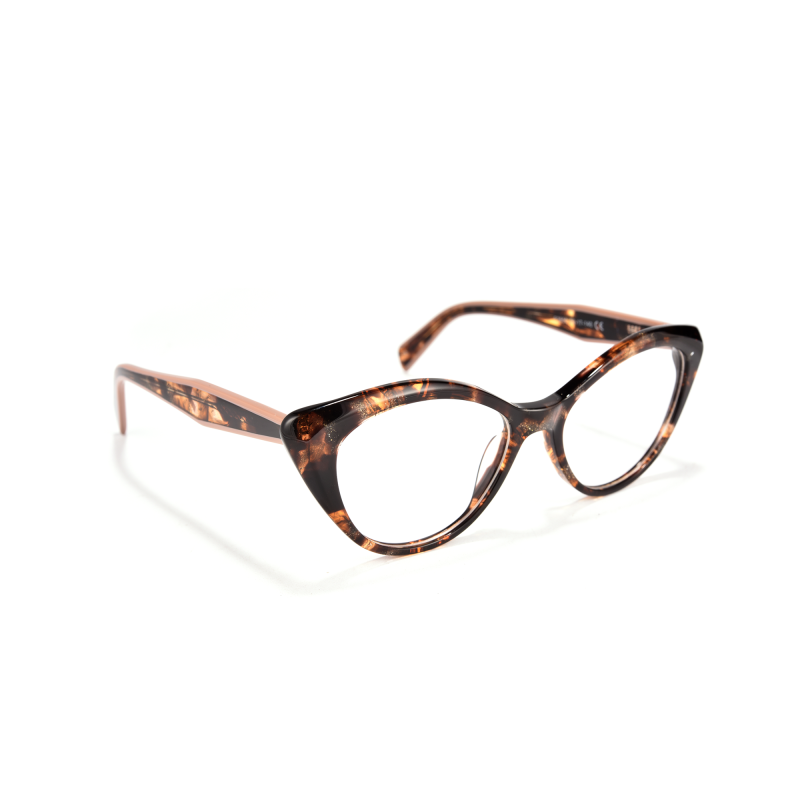 Tortoise shell cat-eye glasses on white background.