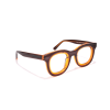 Brown round eyeglasses on white background