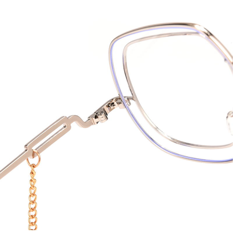 Luxurious eyeglasses with ornate gold chain detail.