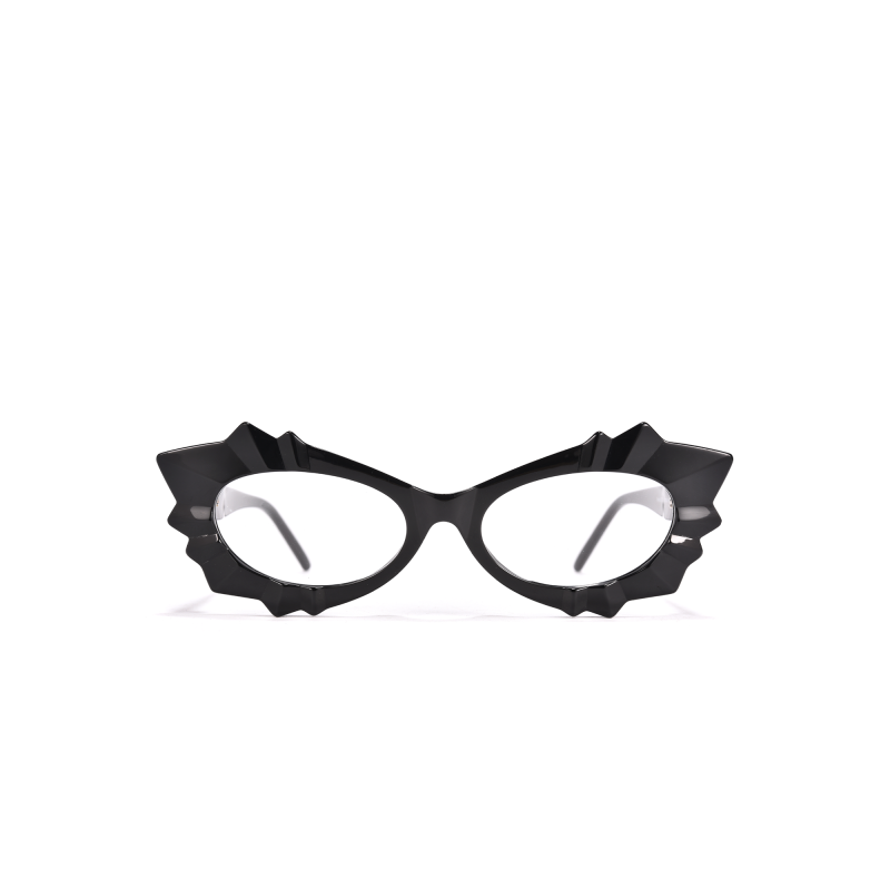 Black cat-eye glasses with spiky rims