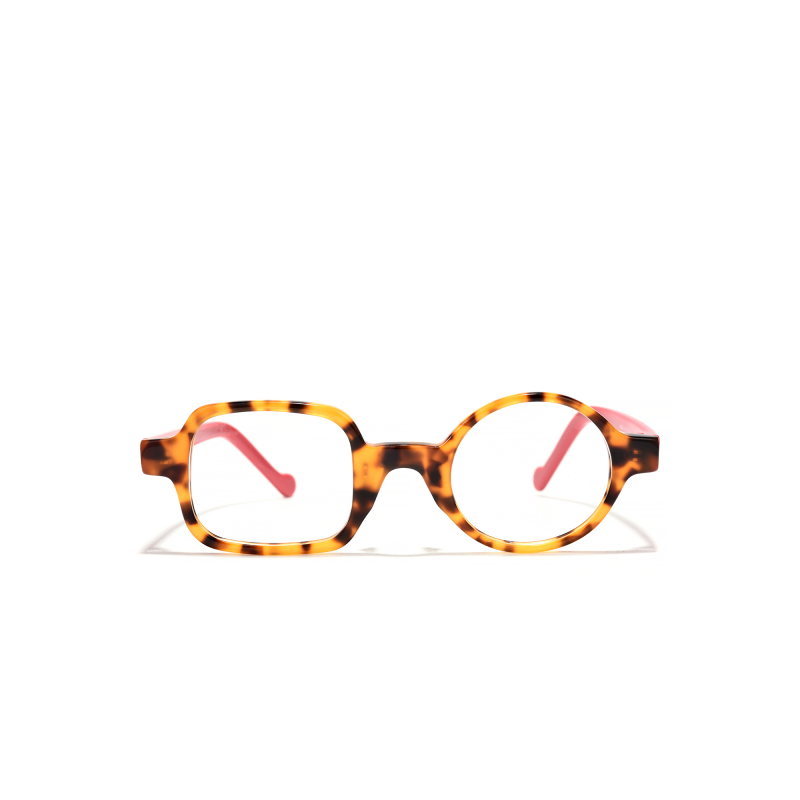 Tortoiseshell glasses with pink temple tips